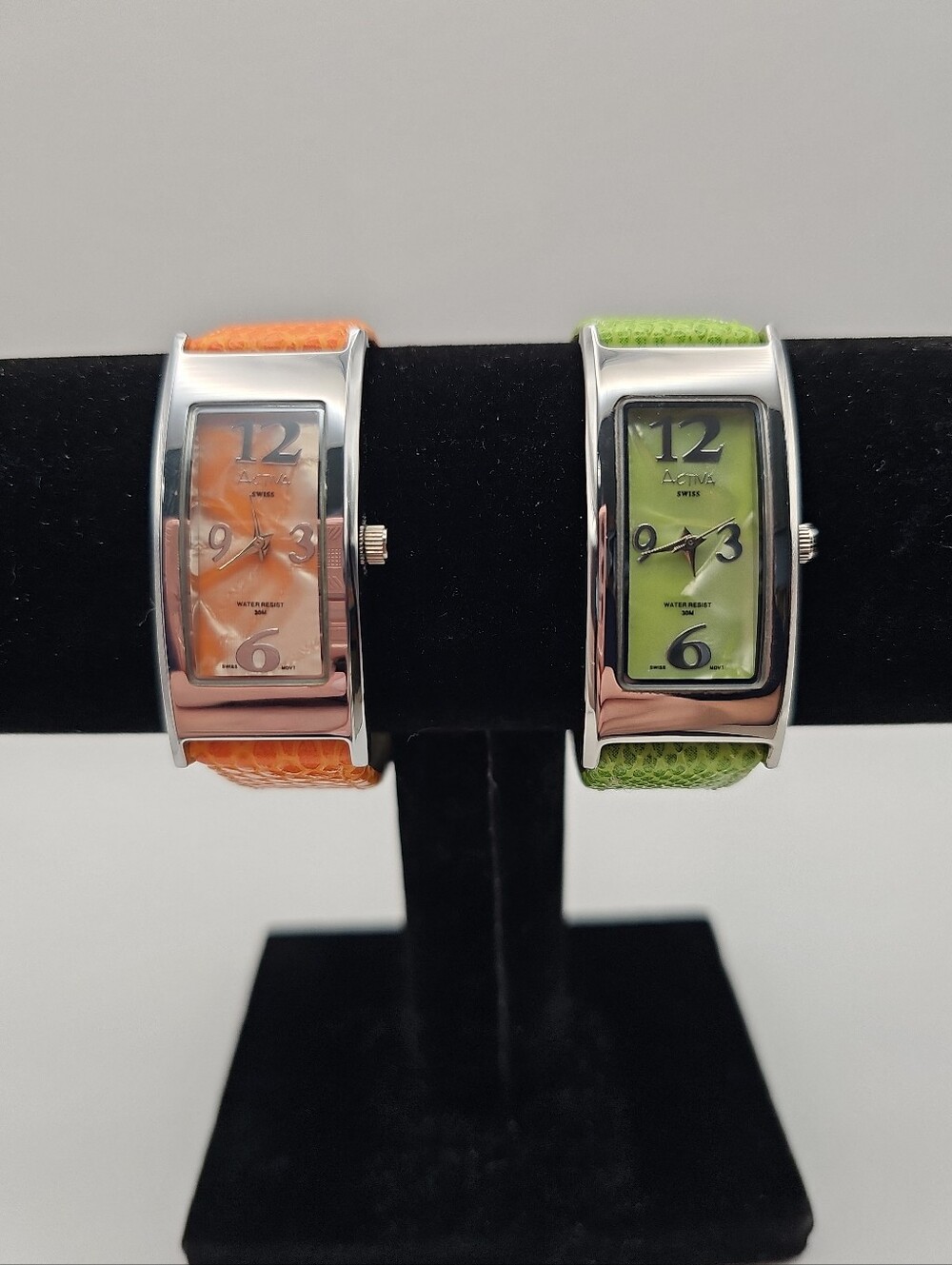 2 Activa Womens Watch Water Resist Swiss Movt - NOS - Orange and Green
